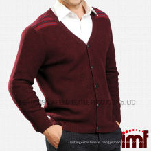 Fall Winter Fashion 100% Wool Burgundy Men's Knit Cardigan